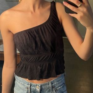 Urban Outfitters One Shoulder Black Crop Top